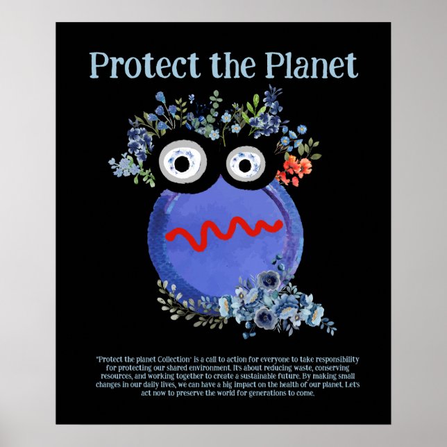 SKYDDA PLANET SPARA EARTH Cute Art Poster (Framsidan)