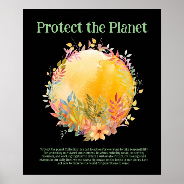 SKYDDA PLANETS SPARA EARTH Eco Grönt Art Poster (Framsidan)