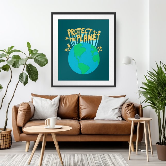 SKYDDA PLANETS SPARA EARTH Eco Grönt Art Poster (PROTECT THE PLANET SAVE EARTH Eco Green Wall Art Poster)