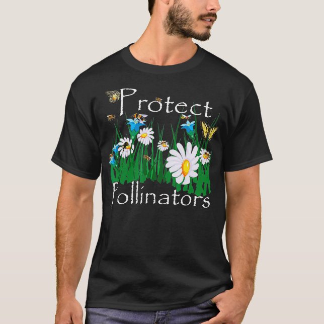 Skydda pollinatorer Bees Butterflies Flowers Botan T Shirt (Framsida)