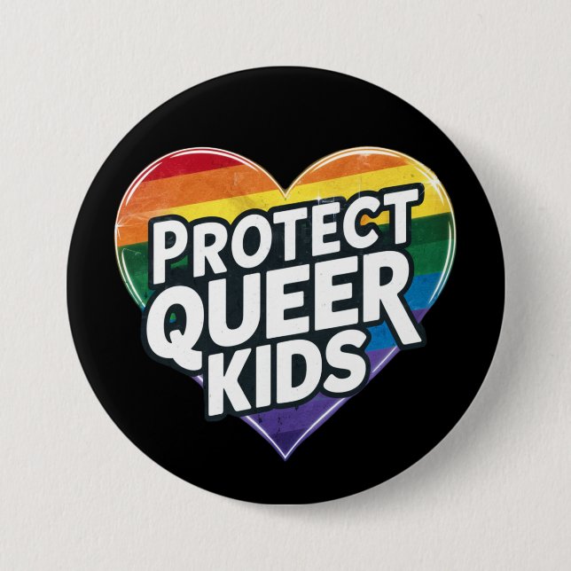 Skydda Queer Kids Rainbow Heart LGBT-Pridet Knapp (Framsida)