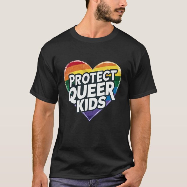 Skydda Queer Kids Rainbow Heart LGBT-Pridet T Shirt (Framsida)