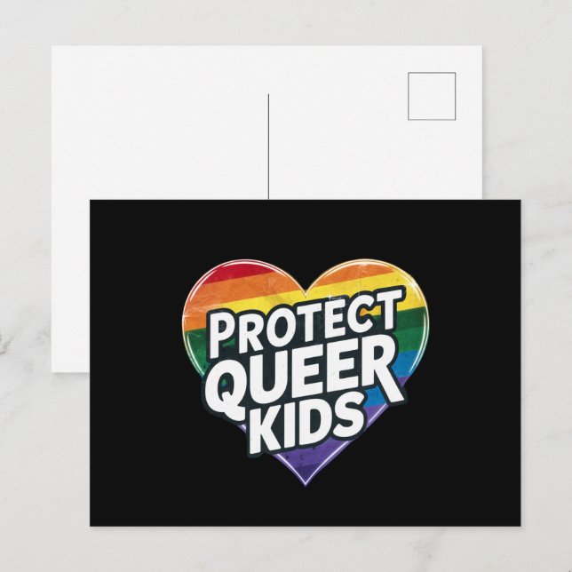 Skydda Queer Kids Rainbow Heart LGBT-Pridet Vykort (Fram/baksida)