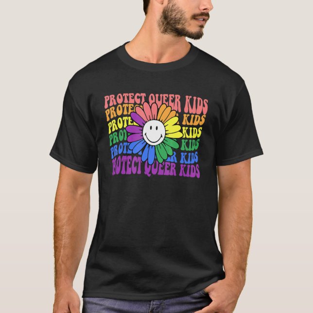 Skydda Queer Kids Rainbow LGBT Pride Flagga say Ga T Shirt (Framsida)
