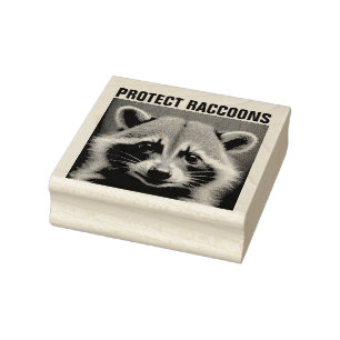 SKYDDA RACCOONS - RACCOON Wood Rubber Frimärke Stämpel