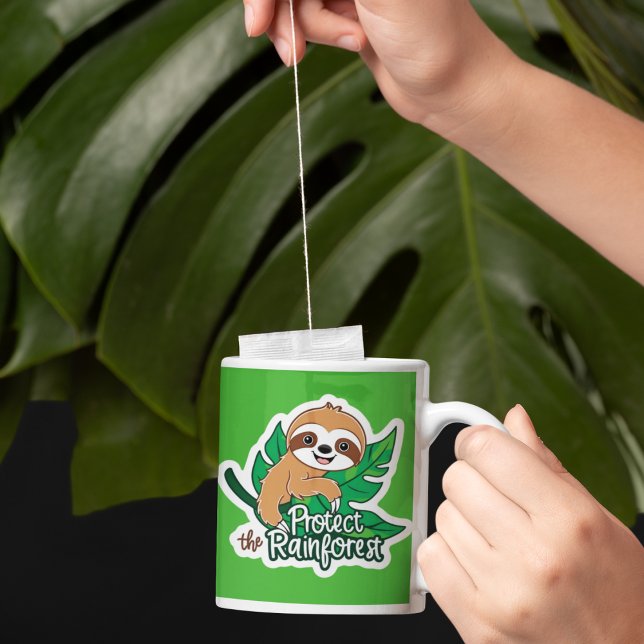 Skydda regnskogen Sloth Mugg (Encourage others to protect the rainforest with this cute sloth mug! )