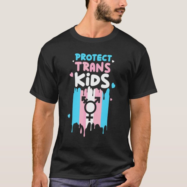 Skydda Trans Kids Transgender Flagga Pride LGbt T Shirt (Framsida)