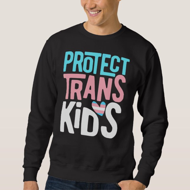 Skydda Trans Kids Transgender LGbt Pride Manar Wom Lång Ärmad Tröja (Framsida)