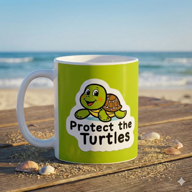 Skydda Turtles Mugg (Spread awareness with this adorable, "Protect the turtles" mug! )