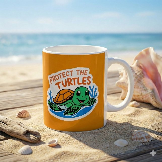 Skydda Turtles Mugg (Spread awareness with this adorable, "Protect the turtles" mug! )