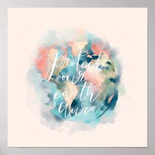 Skydda vår jord Aura Watercolor Spara vår planet Poster