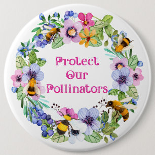 Skydda Våra Pollinatörer Bin Blommor Knapp