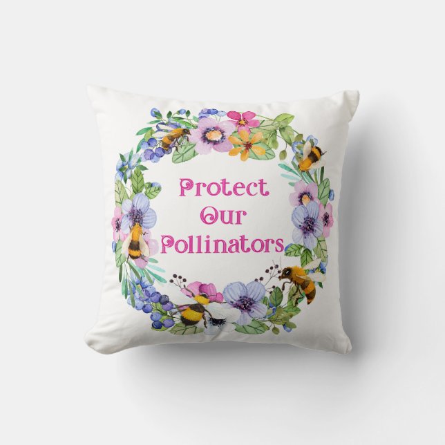 Skydda våra pollinerare Bes Flowers Kudde (Framsida)