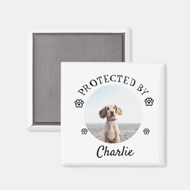 Skyddad Av Hund Foto Tassavtryck Design Magnet (Front/Back)