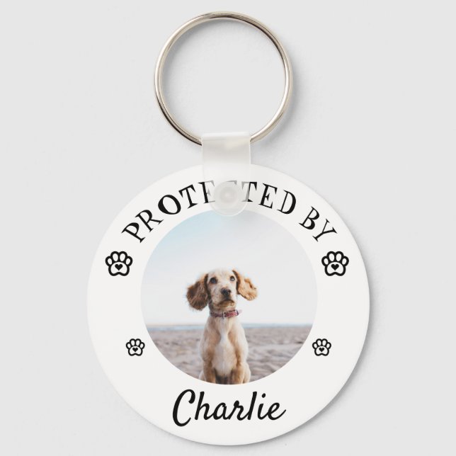 Skyddad Av Hund Foto Tassavtryck Design Nyckelring (Framsida)