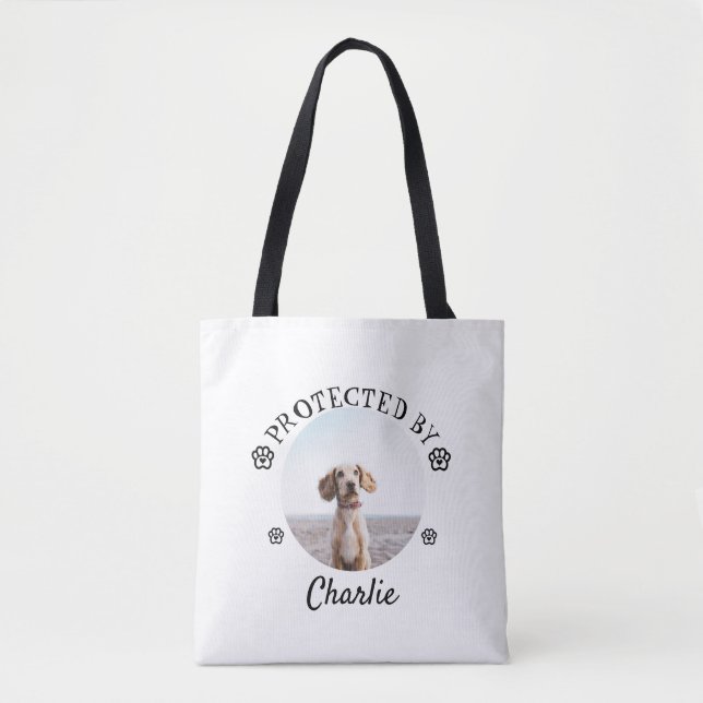 Skyddad Av Hund Foto Tassavtryck Design Tygkasse (Framsida)