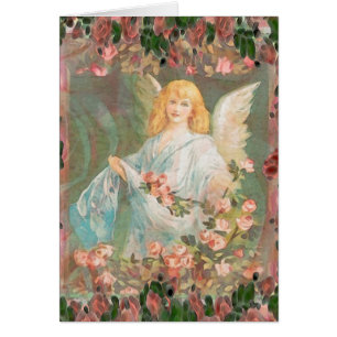 Skyddsängel med rosa ros hälsningskort