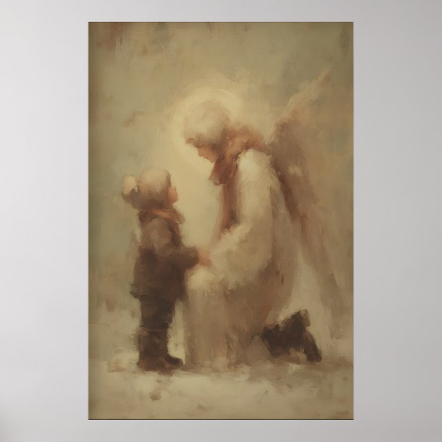 Skyddsängel som guidar barn, kristen familj poster (Framsidan)