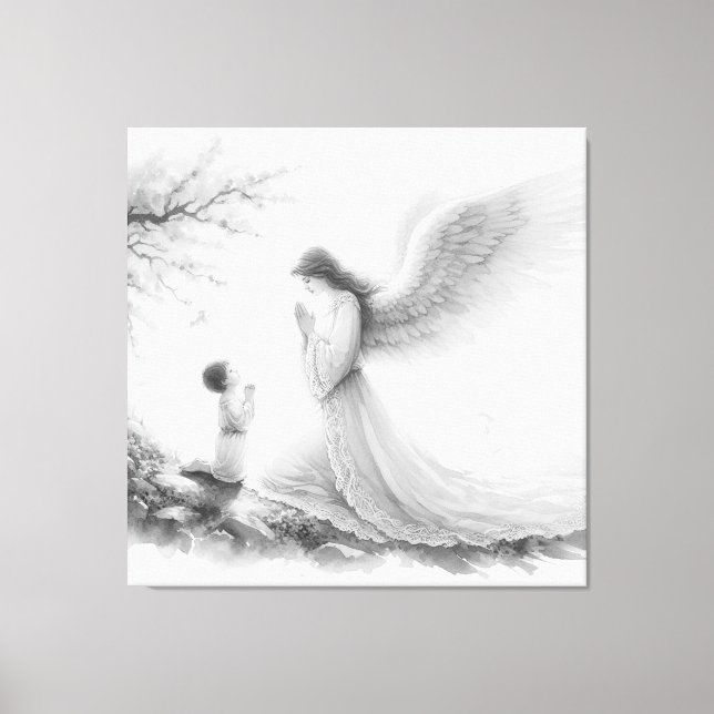 Skyddsängeln böjer med barnet canvastryck (Framsida)