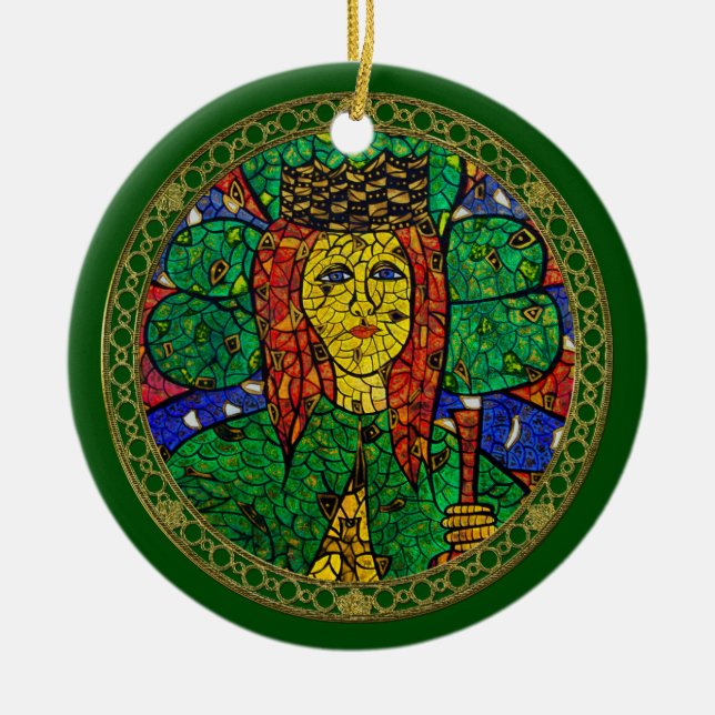 Skyddshelgon av fördjupnings- och ångestSt Dymphna Julgransprydnad Keramik (Framsidan)