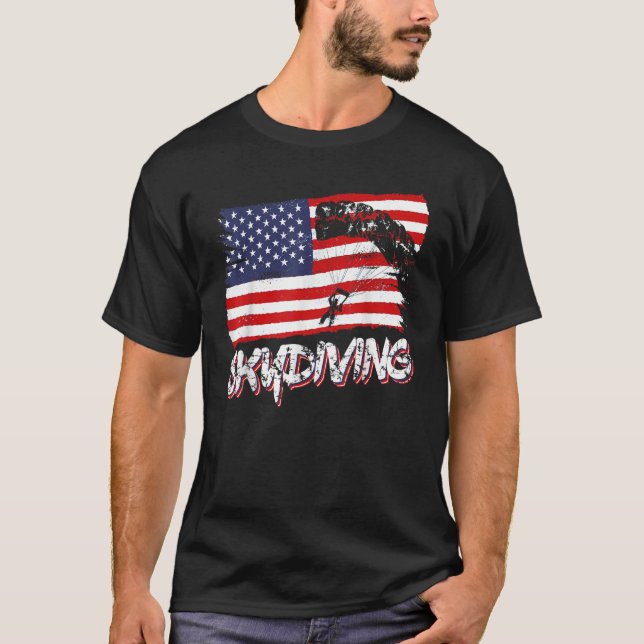Skydive Fallskärm Skydiver Parachutist USA flagga  T Shirt (Framsida)