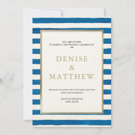 Skydiver Blue Watercolor Rand & Guld Lettering Inbjudningar