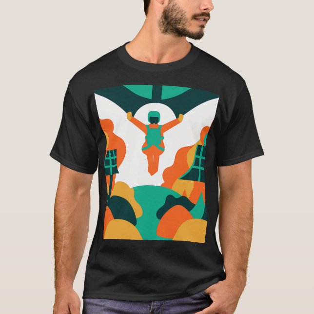 Skydiver Descending Over Solar Powered Landscape T Shirt (Framsida)