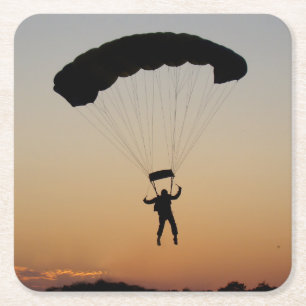 Skydiver Fallskärm vid Sunset Himlar Diver Underlägg Papper Kvadrat