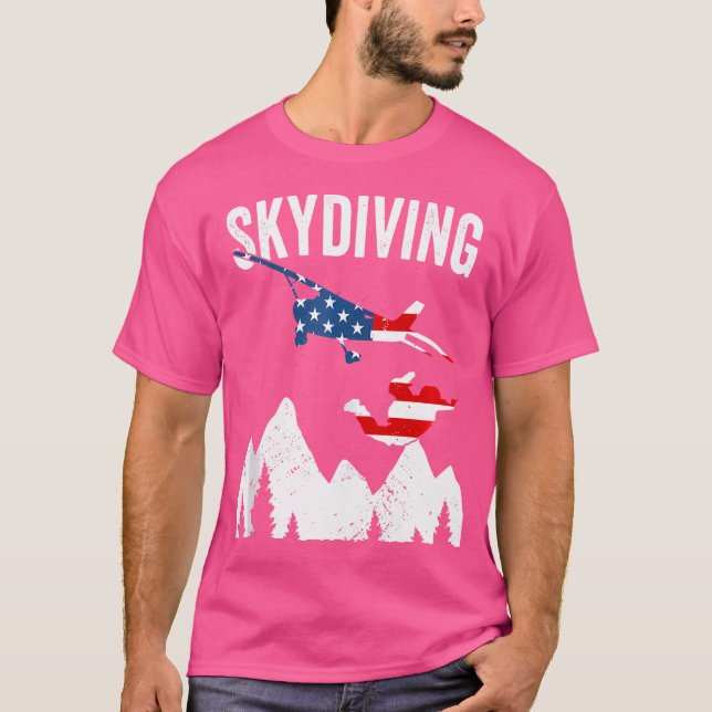 Skydiver Jump från Flygplan US Flagga Skydiving T Shirt (Framsida)