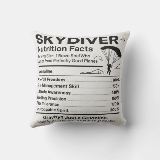 Skydiver Nutrition Facts Throw Pillow Gift for Sky Kudde