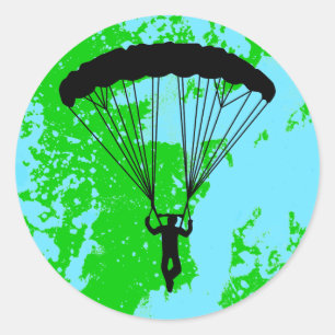 skydiver silhouette runt klistermärke