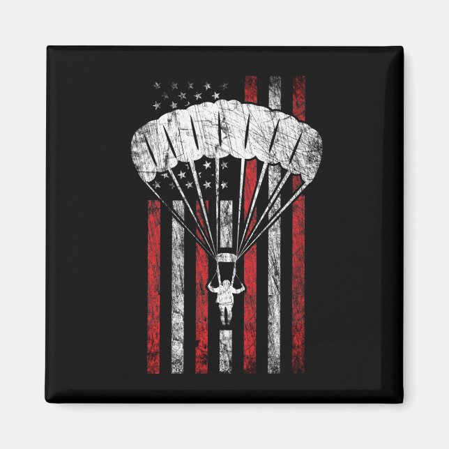 Skydiver Silhouette - Skydiving American Flagga -  Magnet (Framsidan)