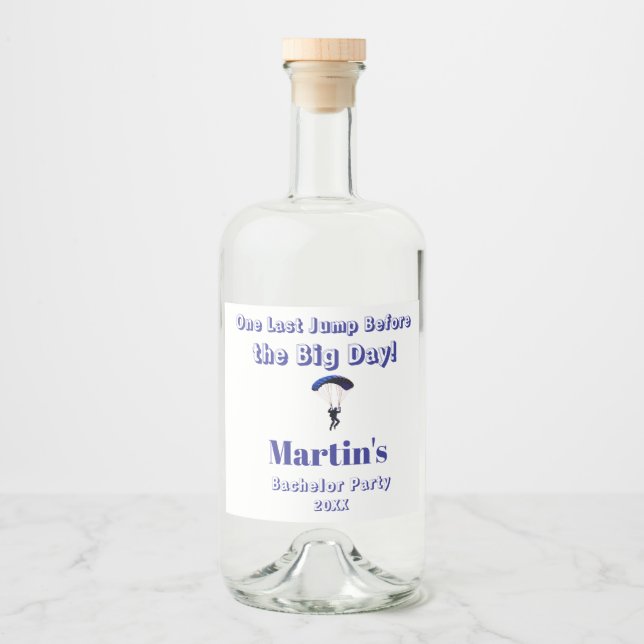 Skydiving Bachelor Party Funny Äventyr Theme Spritflaskor Etikett (Framsida)