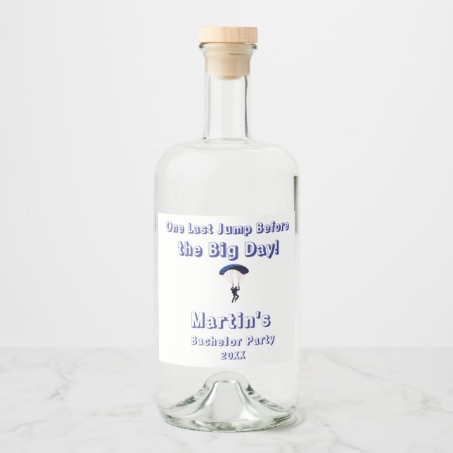 Skydiving Bachelor Party Funny Äventyr Theme Spritflaskor Etikett (Framsida)