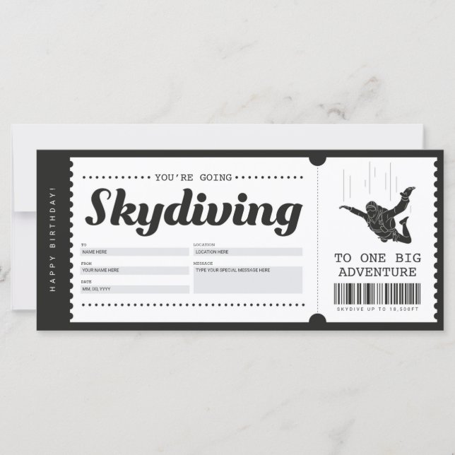 Skydiving Gift Biljett Voucher-certifikat (Framsida)