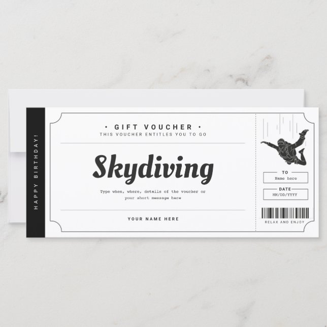 Skydiving Gift Biljett Voucher-certifikat (Framsida)
