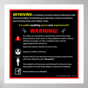 SKYDIVING-nöjesfältvarning undertecknar Poster