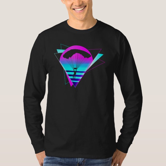 Skydiving Vaporwave Fallskärm Paraglide Retro Vint T Shirt (Framsida)