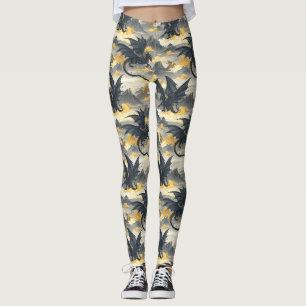 Skydwellers - Black & Guld Dragons Leggings