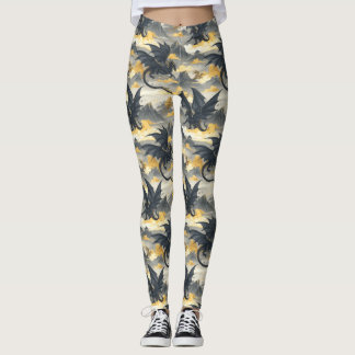 Skydwellers - Black & Guld Dragons Leggings