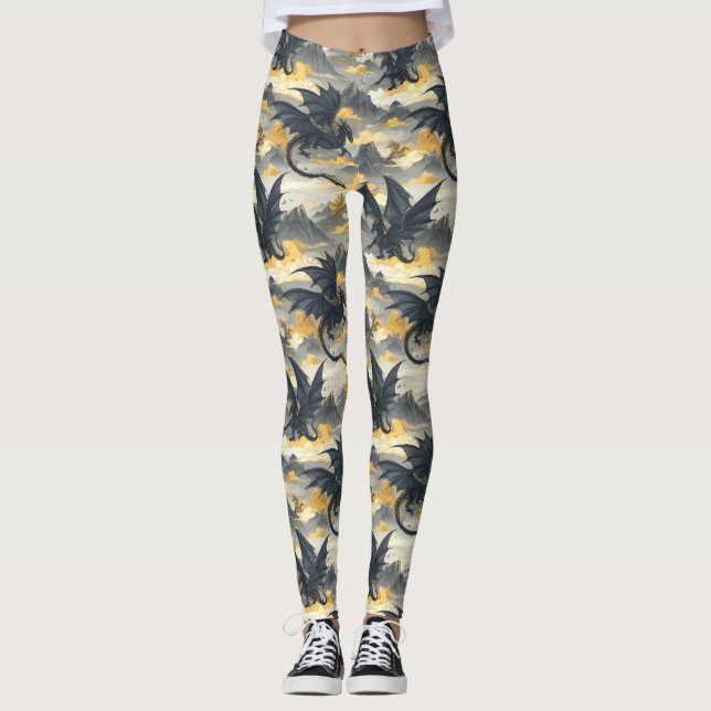 Skydwellers - Black & Guld Dragons Leggings (Framsida)