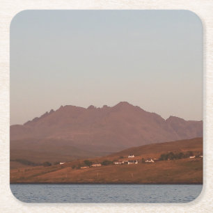 Skye Cuillin Bergen Dramatisk Röd Himmel Landskaps Underlägg Papper Kvadrat