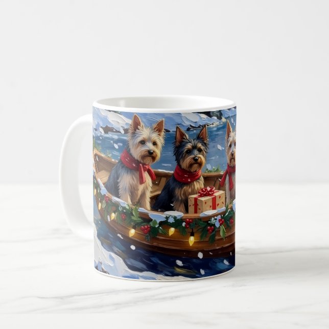 Skye Terrier Christmas Boat Holiday Kaffemugg (Framsida vänster)