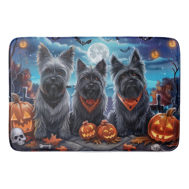Skye Terrier Halloween Kuslig  Badrumsmatta (Framsidan)