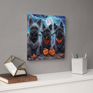 Skye Terrier Halloween Kuslig  Fyrkantig Klocka