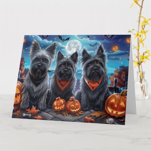 Skye Terrier Halloween Kuslig Kort (Gul blomma)