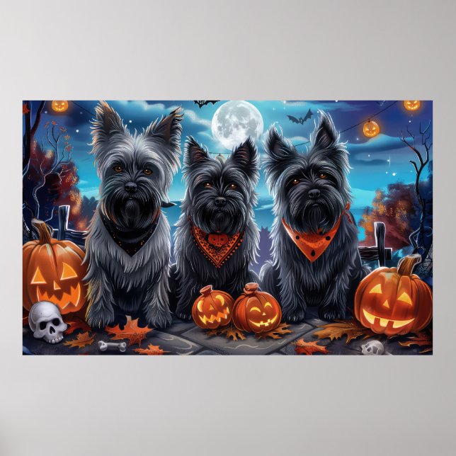 Skye Terrier Halloween Kuslig  Poster (Framsidan)