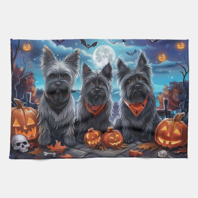 Skye Terrier Halloween Spooky Kökshandduk (Horisontell)