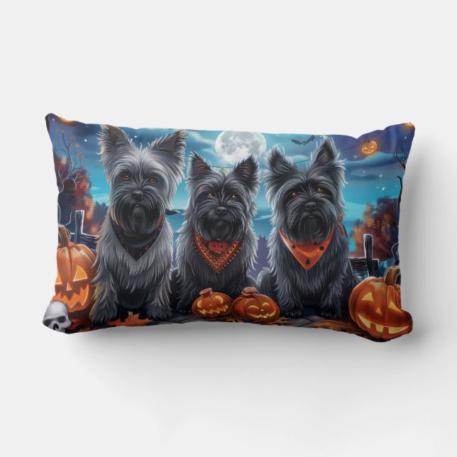 Skye Terrier Halloween Spooky Lumbarkudde (Baksida)