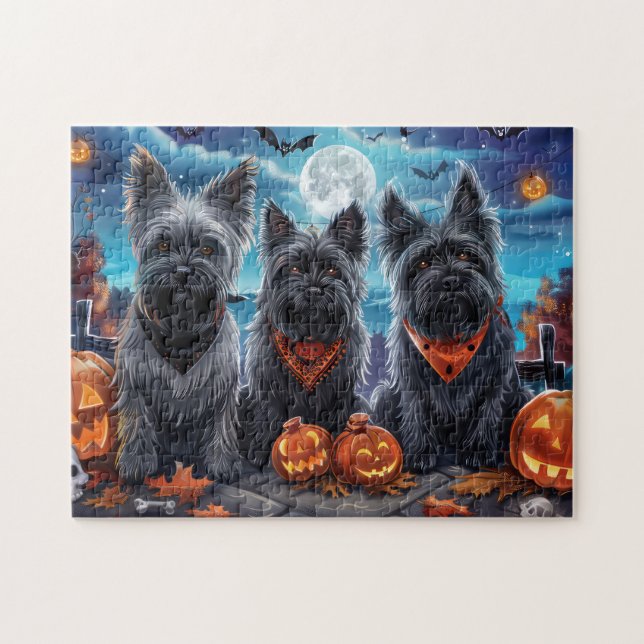 Skye Terrier Halloween Spooky Pussel (Horisontell)